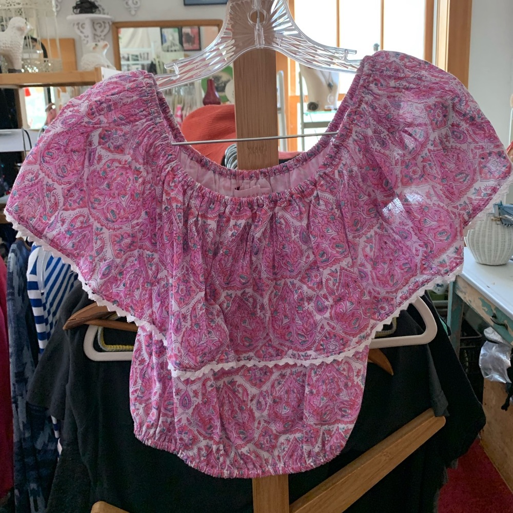 Girly off shoulder block print top